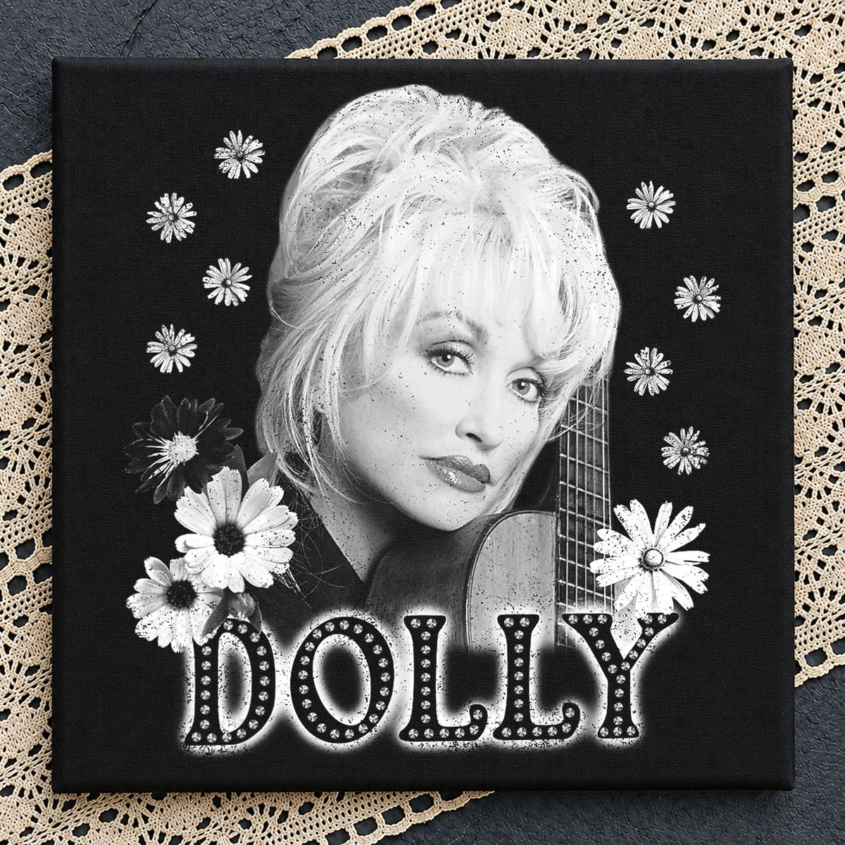 Dolly Parton Daisy Floral Guitar Country Music PNG