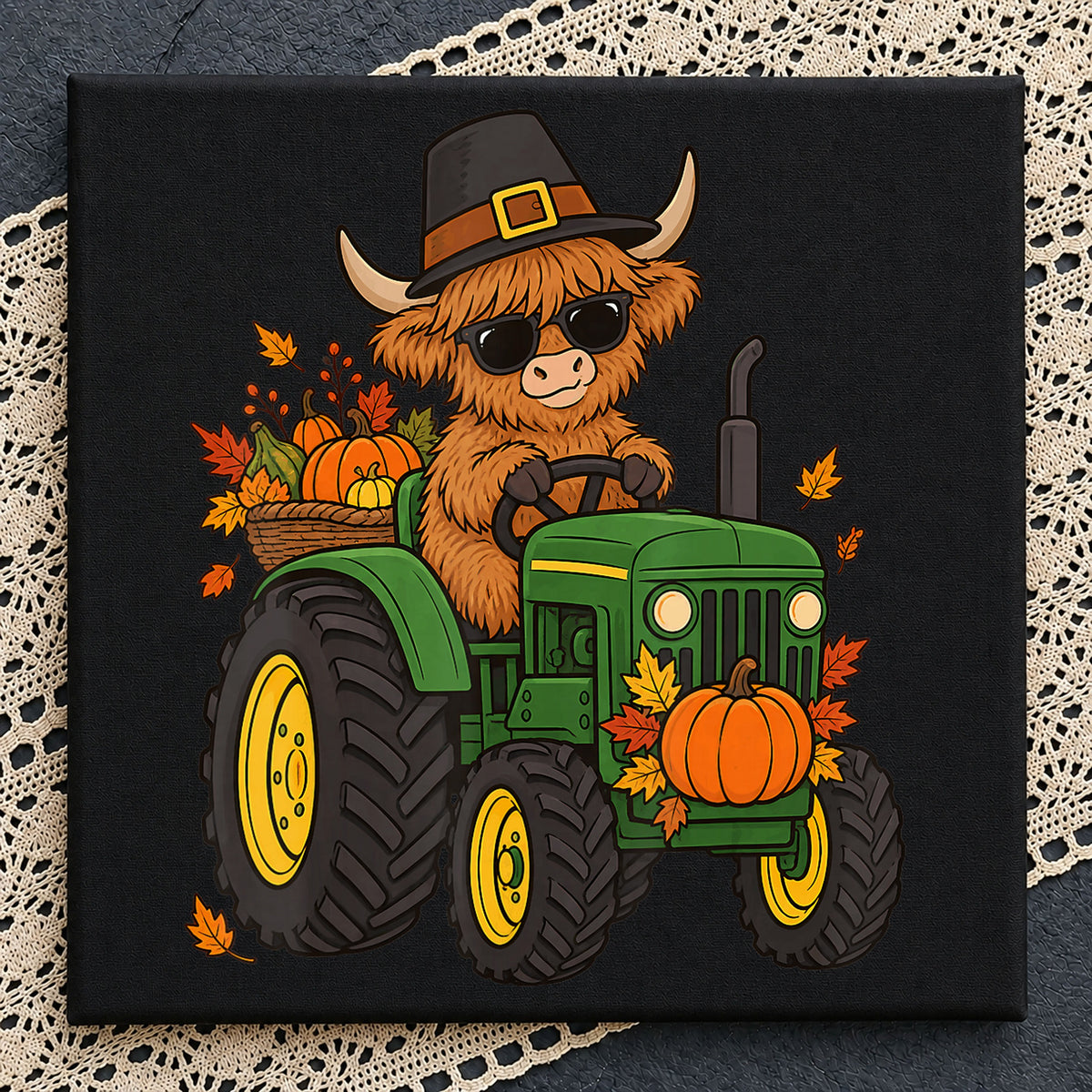 Highland Cow Pilgrim Tractor Thanksgiving Pumpkin PNG