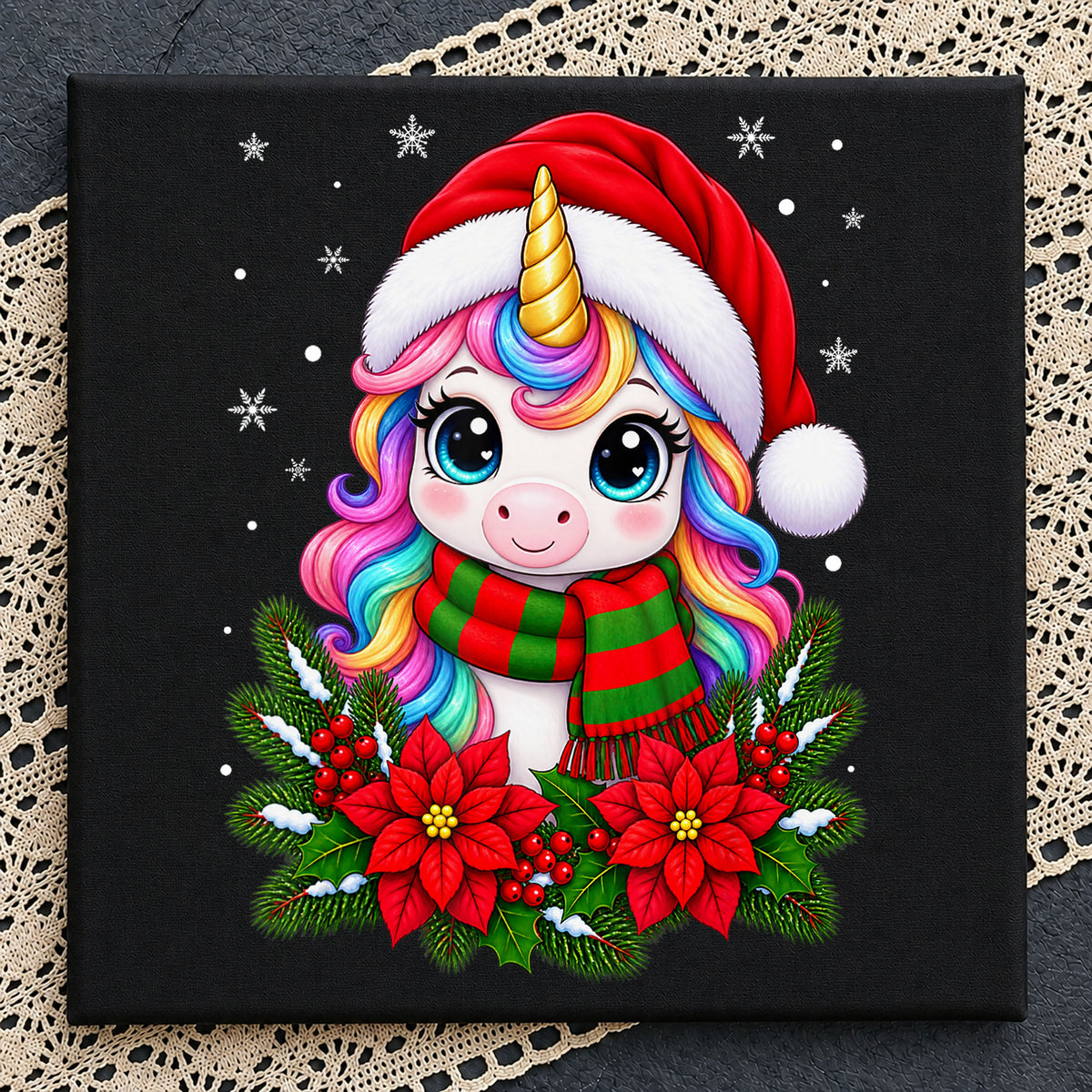 Christmas Unicorn Santa Hat Poinsettia Holiday PNG