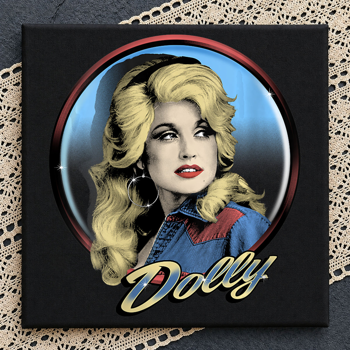Dolly Parton Retro Portrait Circular Frame Vintage PNG