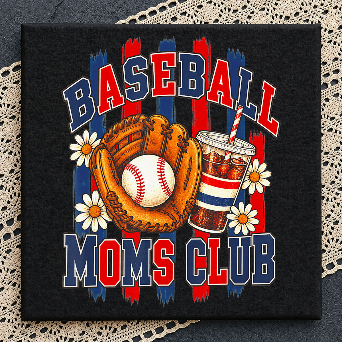 Baseball Moms Club Daisy Glove Drink Retro PNG