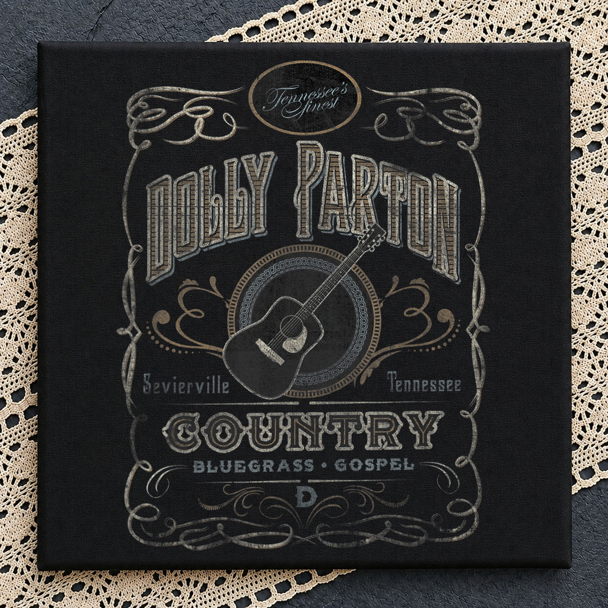 Dolly Parton Country Music Vintage Label Guitar PNG