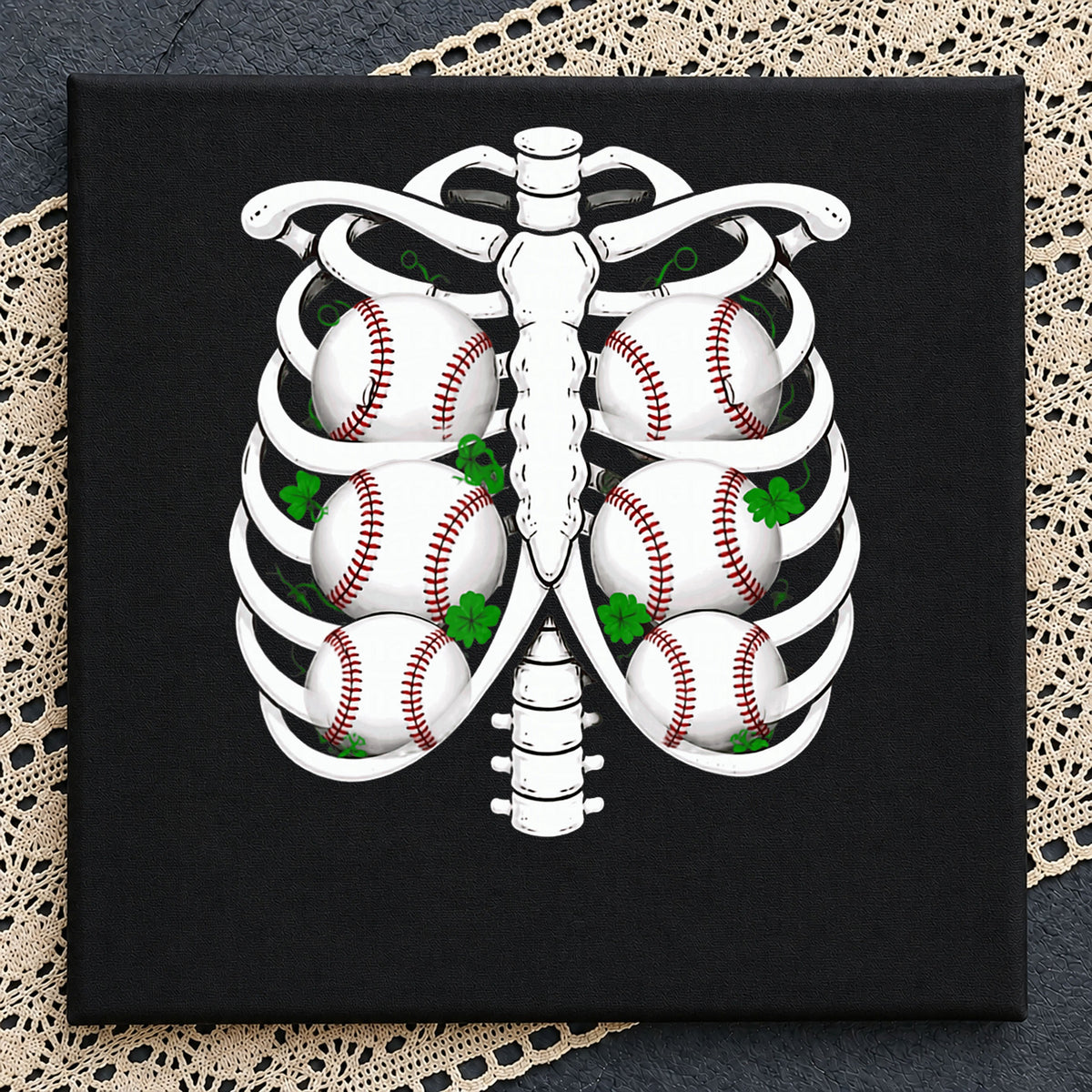 Baseball Rib Cage Skeleton St Patrick's Day Shamrock PNG
