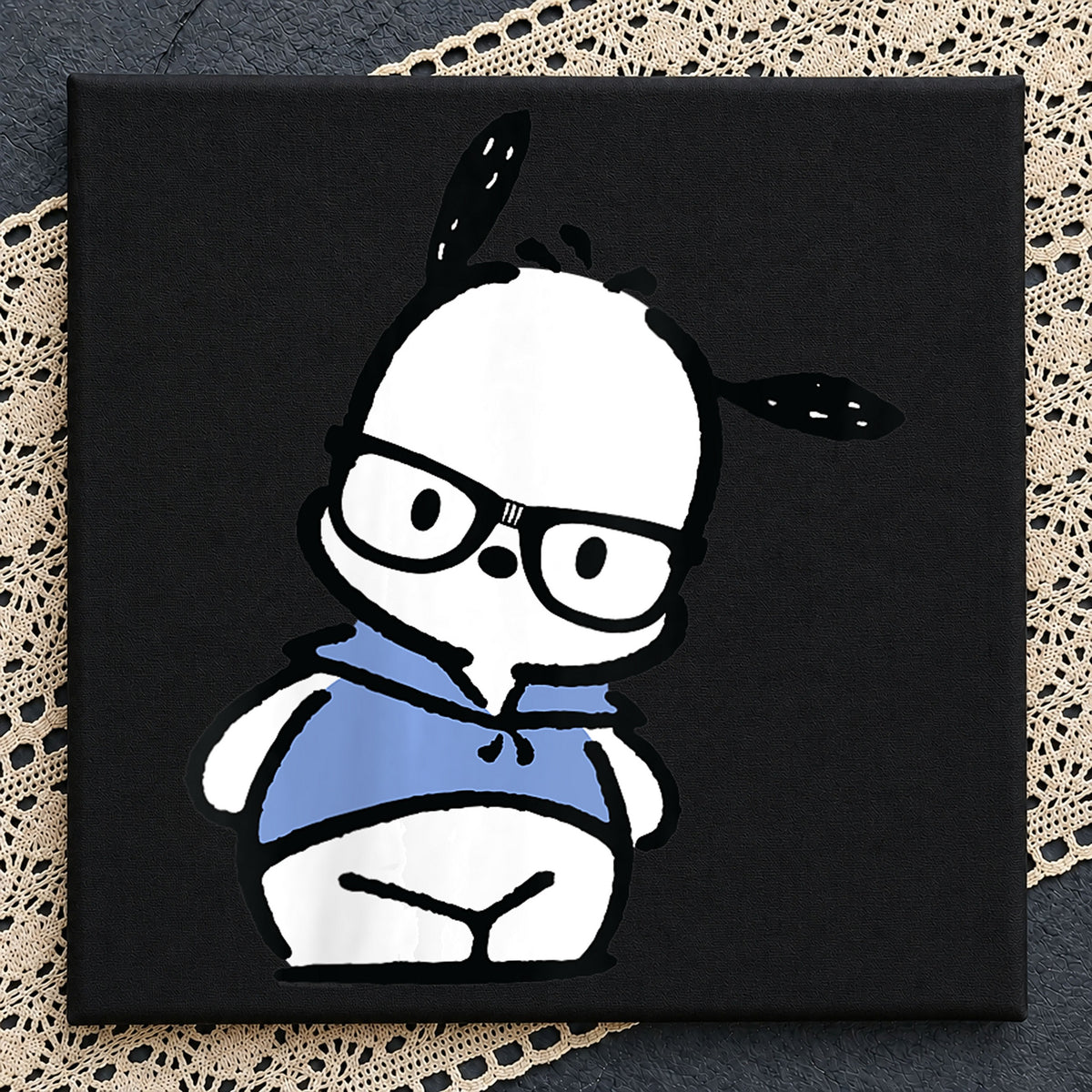 Pochacco With Glasses Blue Hoodie Sanrio Kawaii PNG
