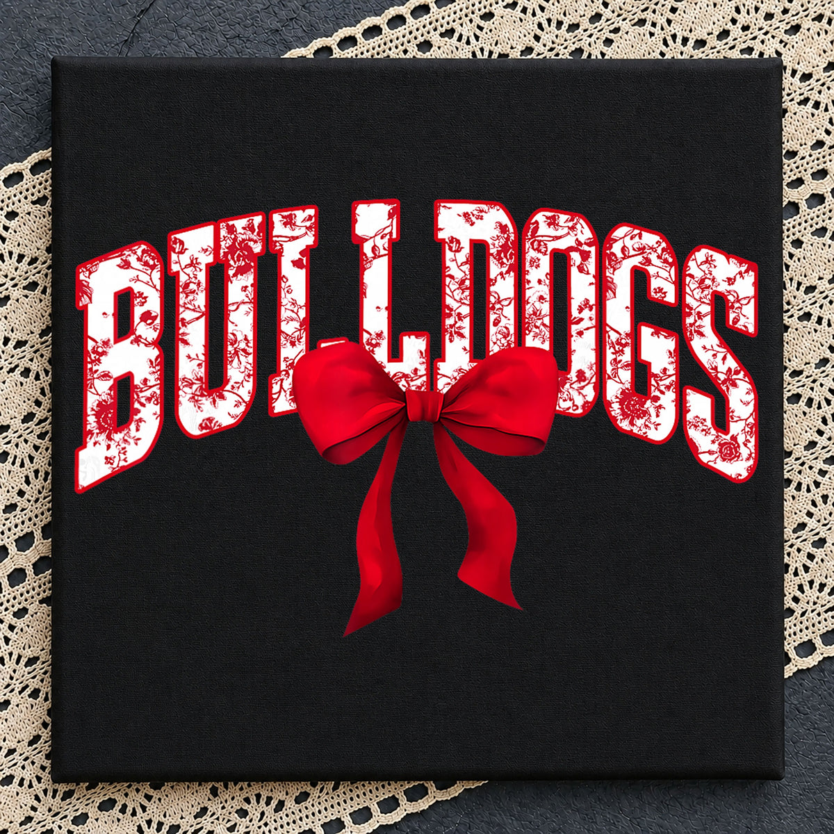 Bulldogs Floral Coquette Bow Red Rose Letter PNG