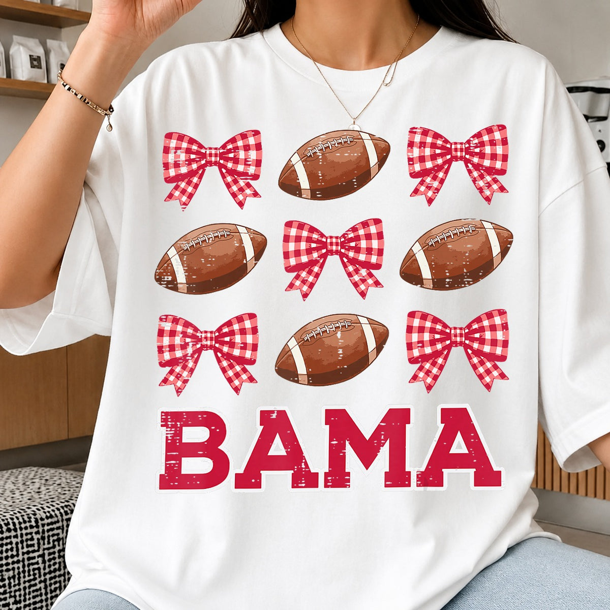 Bama Football Gingham Bow Coquette Game Day PNG