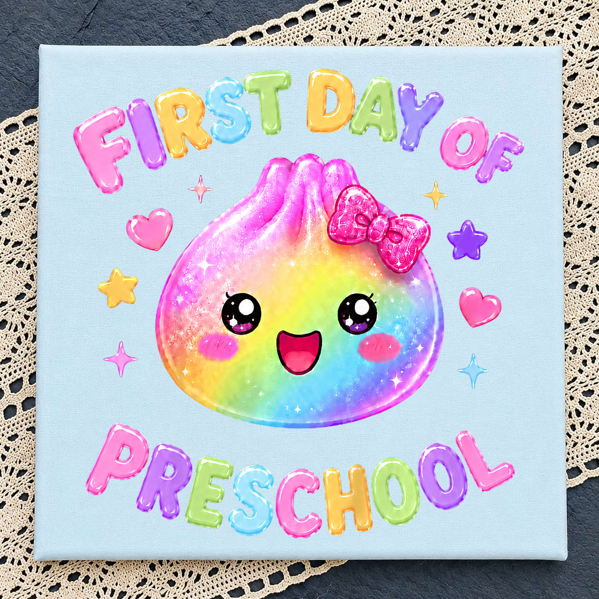 First Day Of Preschool Kawaii Dumpling Clipart, Rainbow Bow Girl