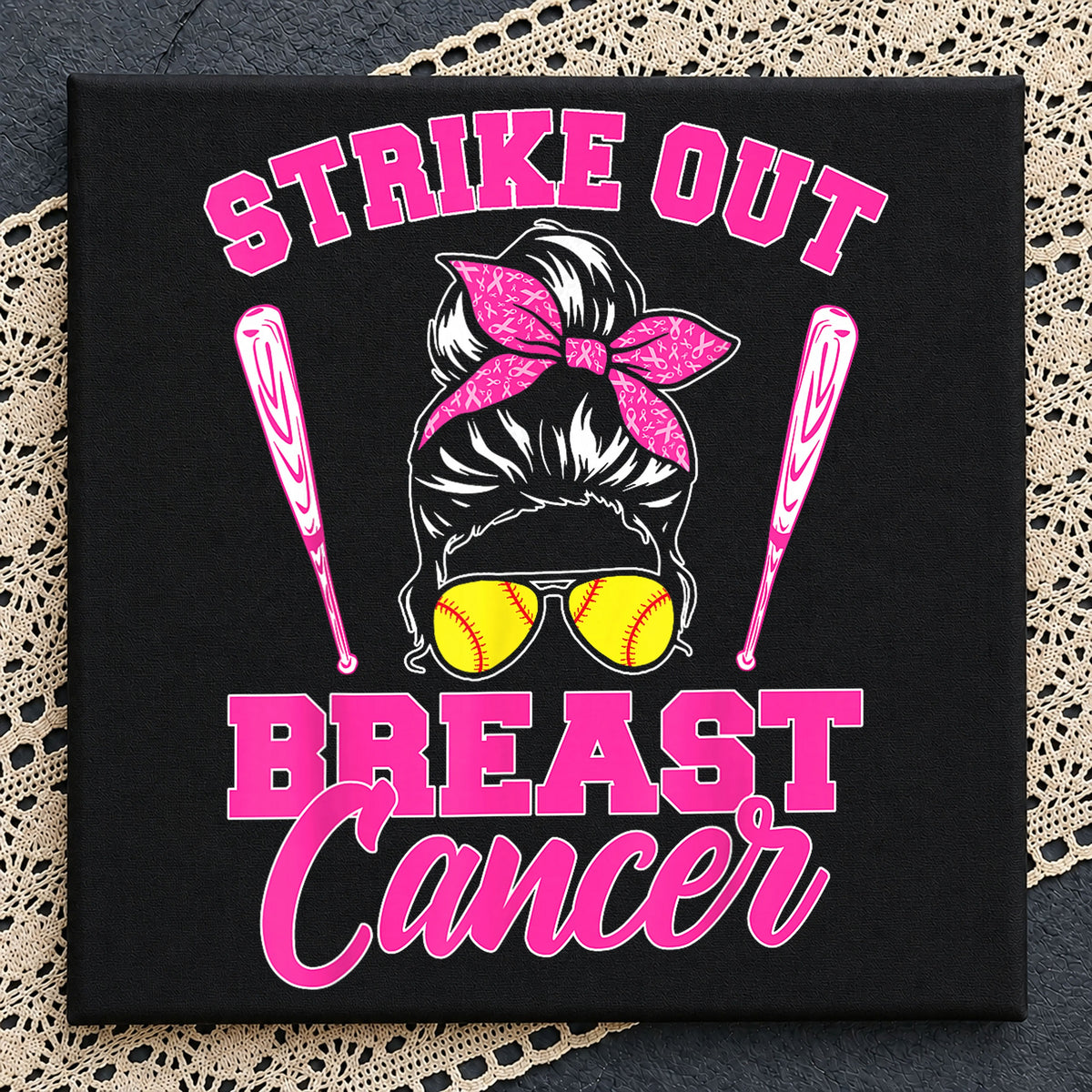 Strike Out Breast Cancer Messy Bun Softball PNG