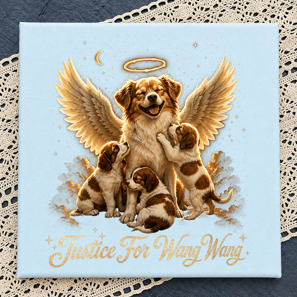 Justice For Wang Wang Dog Angel Clipart, Gold Wings Halo Puppies