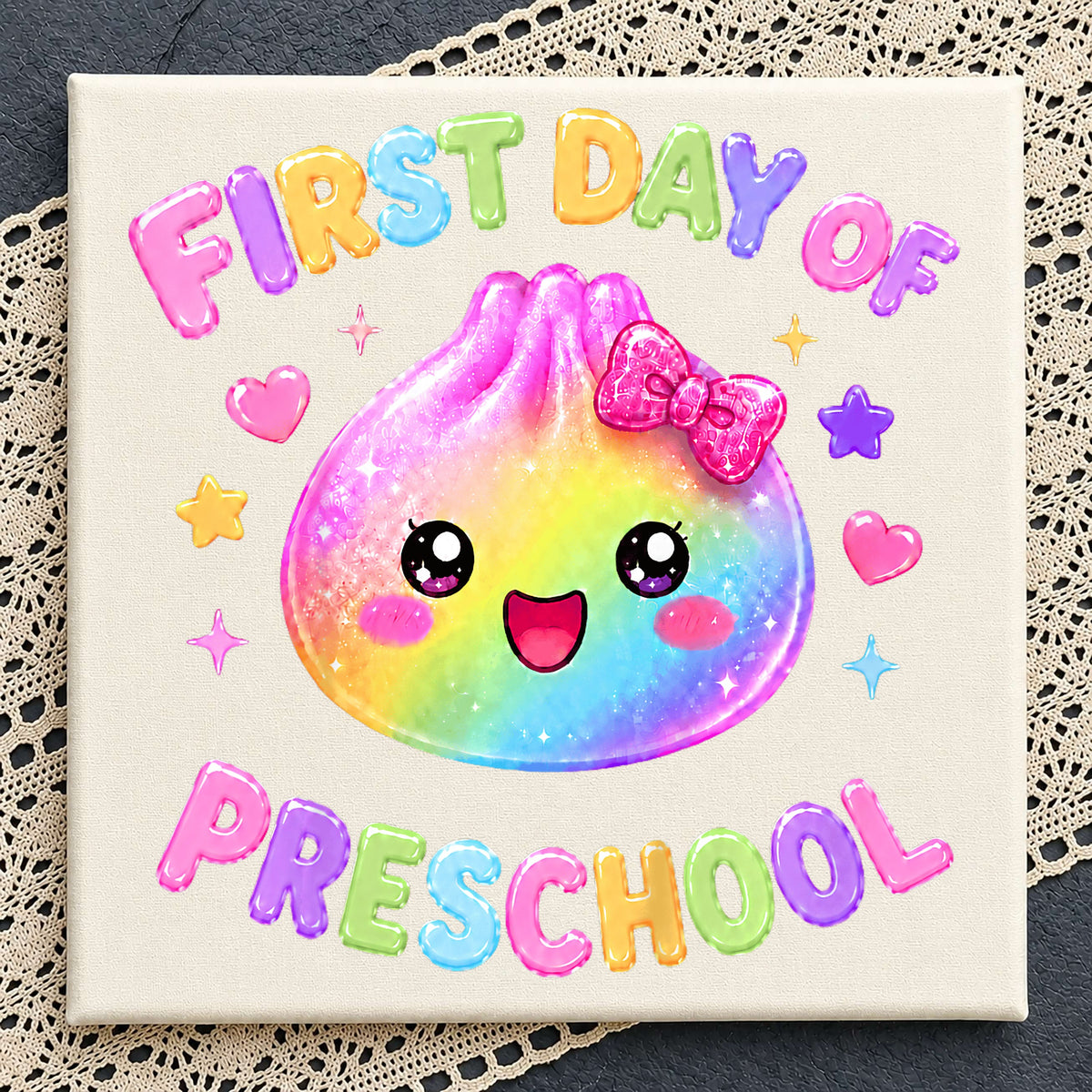First Day Of Preschool Kawaii Dumpling Clipart, Rainbow Bow Girl