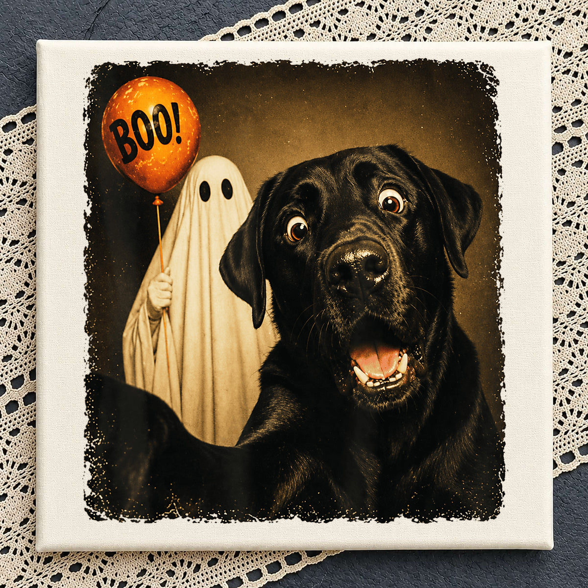 Halloween Black Lab Dog With Ghost PNG, Funny Dog Halloween PNG, Labrador PNG