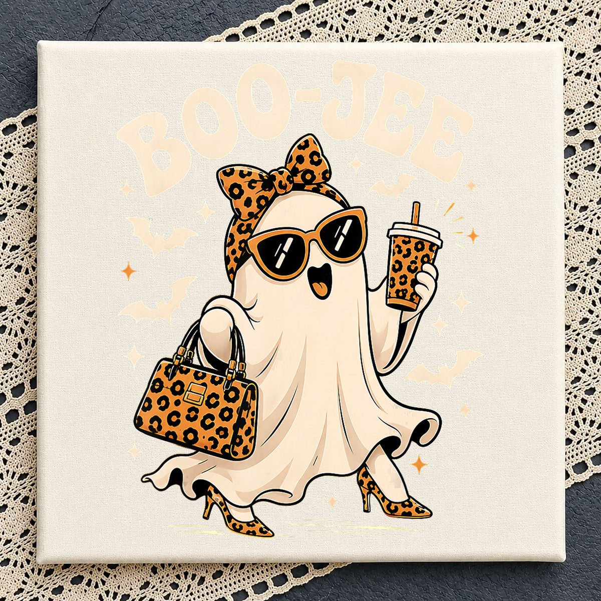 Boo Jee Ghost Halloween Clipart, Leopard Bow Handbag Heels Coffee