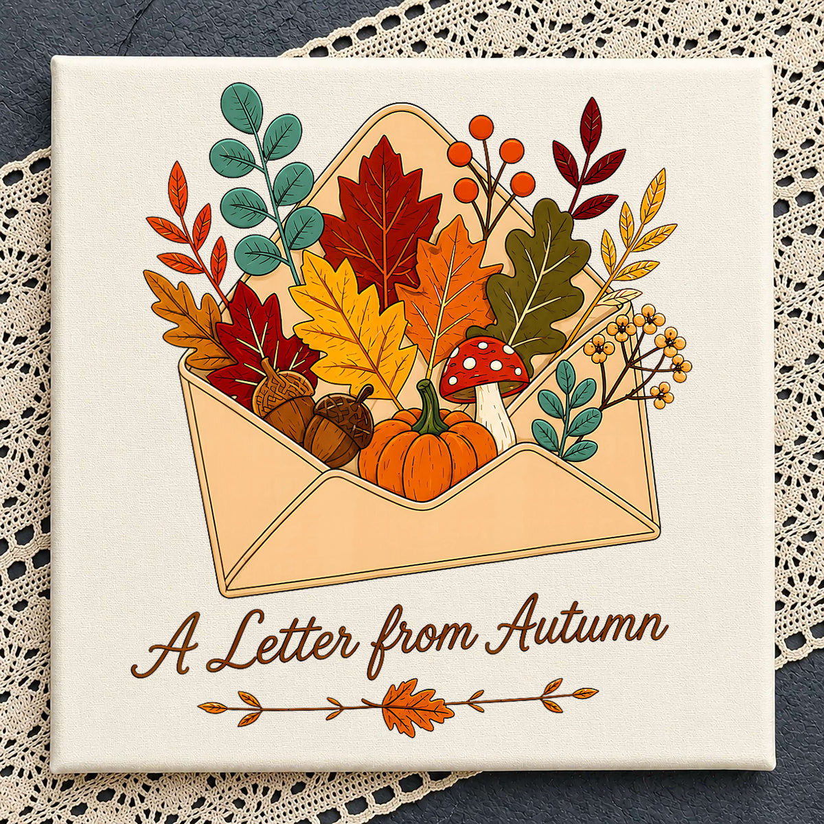 A Letter From Autumn Envelope Clipart, Fall Leaves Pumpkin Mushroom