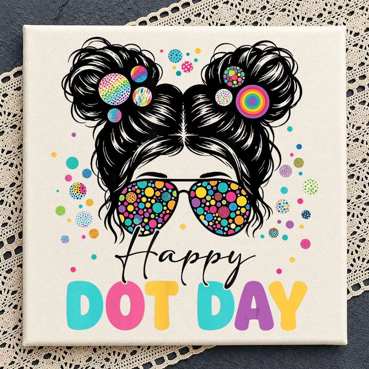 Happy Dot Day Messy Bun PNG, Dot Day Girl PNG, Teacher PNG