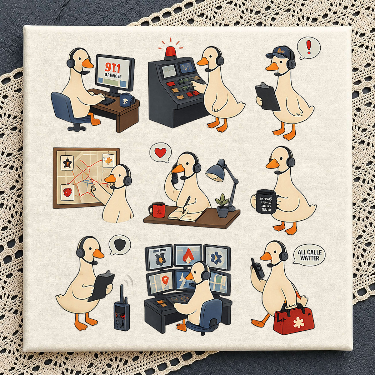 911 Dispatcher Duck Clipart, Goose Headset Control Panel Scene