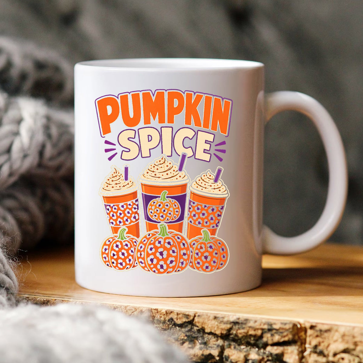 Pumpkin Spice Latte Clipart, Leopard Orange Purple Cups Fall, Neon v4