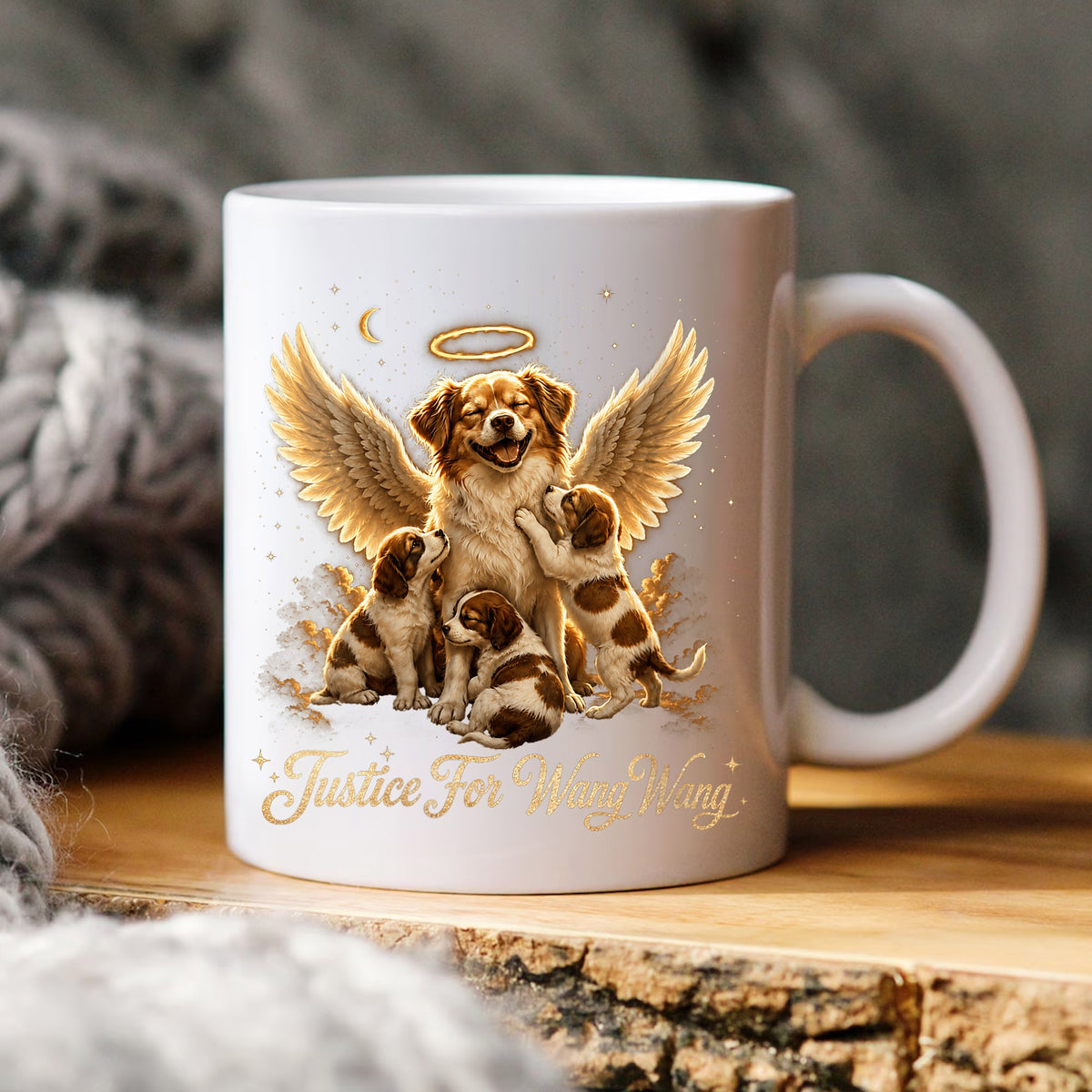 Justice For Wang Wang Dog Angel Clipart, Gold Wings Halo Puppies