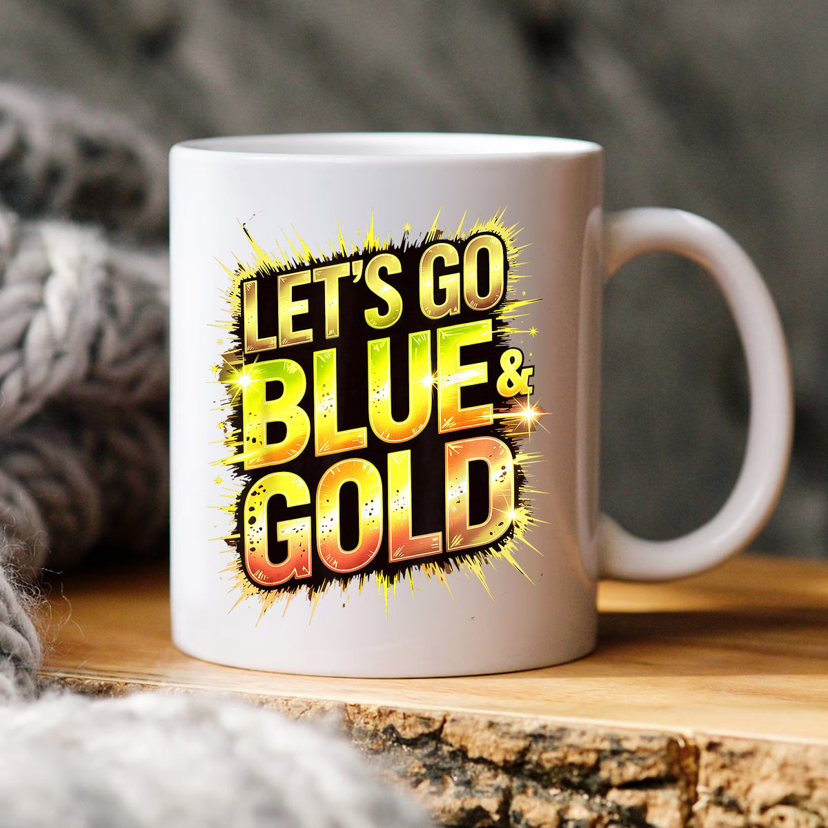 Let's Go Blue And Gold Bold Typography Quote, Glitter Explosion