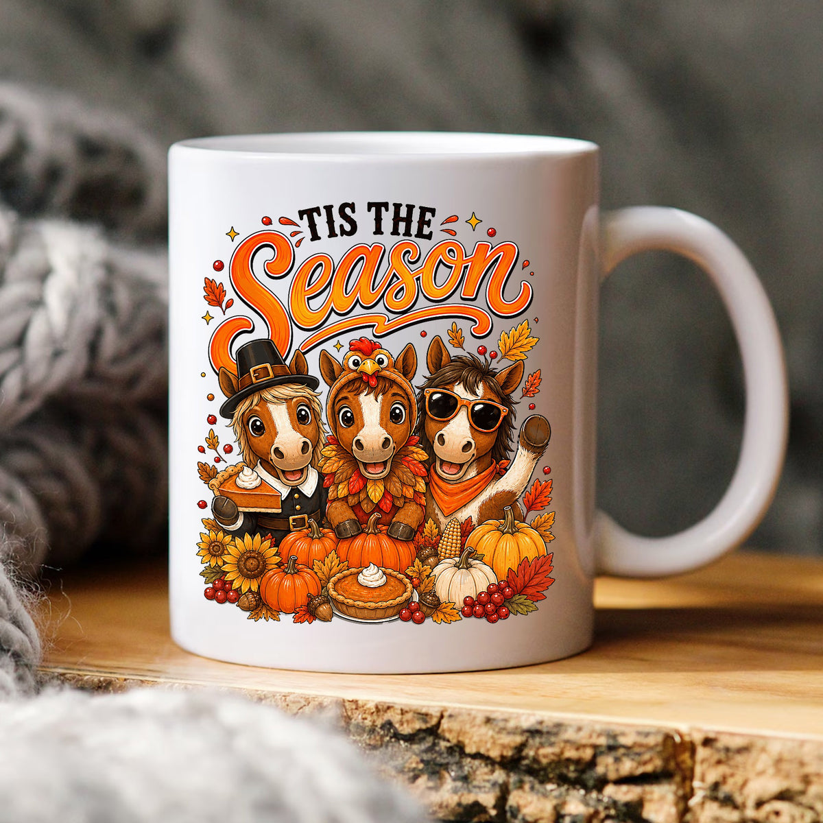 Tis The Season Horses Thanksgiving Clipart, Fall Pumpkin Trio Scene