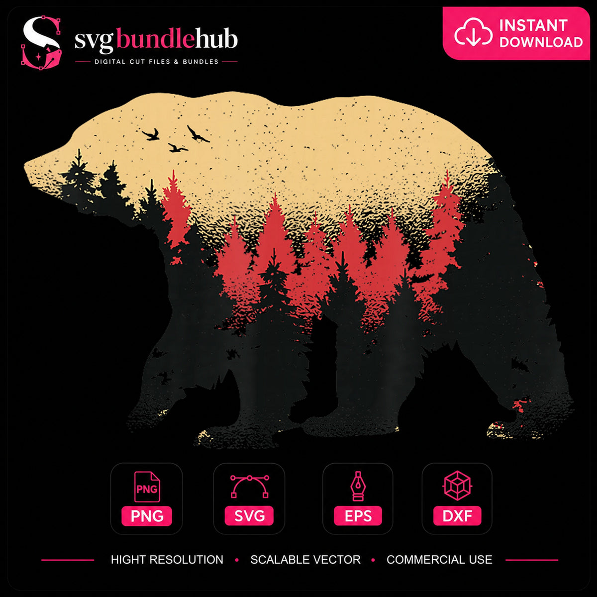 Bear Forest Double Exposure Sunset Wilderness PNG