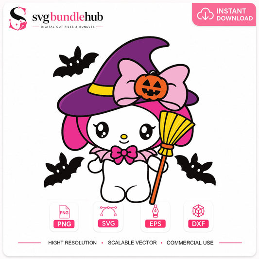 My Melody Halloween Witch SVG, Sanrio Cricut Cut File Print