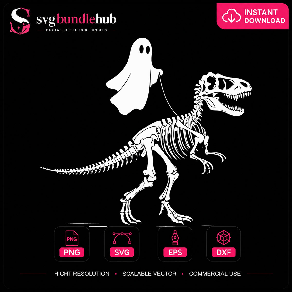 Ghost Riding T-Rex Skeleton Halloween Cricut Cut File SVG