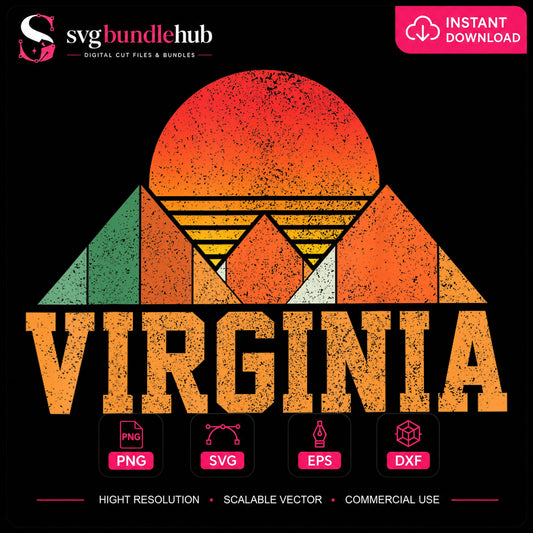 Virginia Retro Sunset Mountain Geometric State Pride PNG