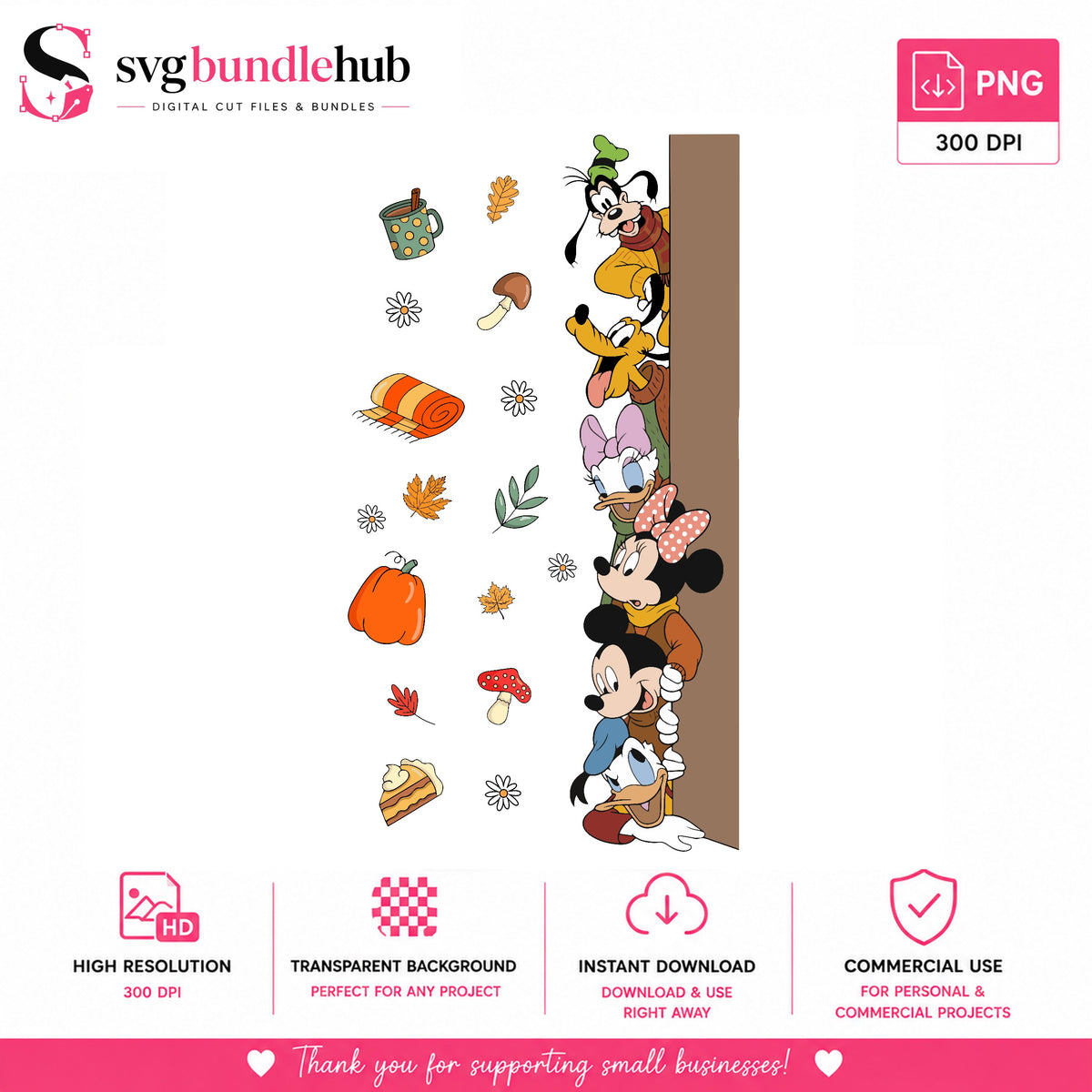 Mickey & Friends Fall Peeking PNG | SvgBundleHub