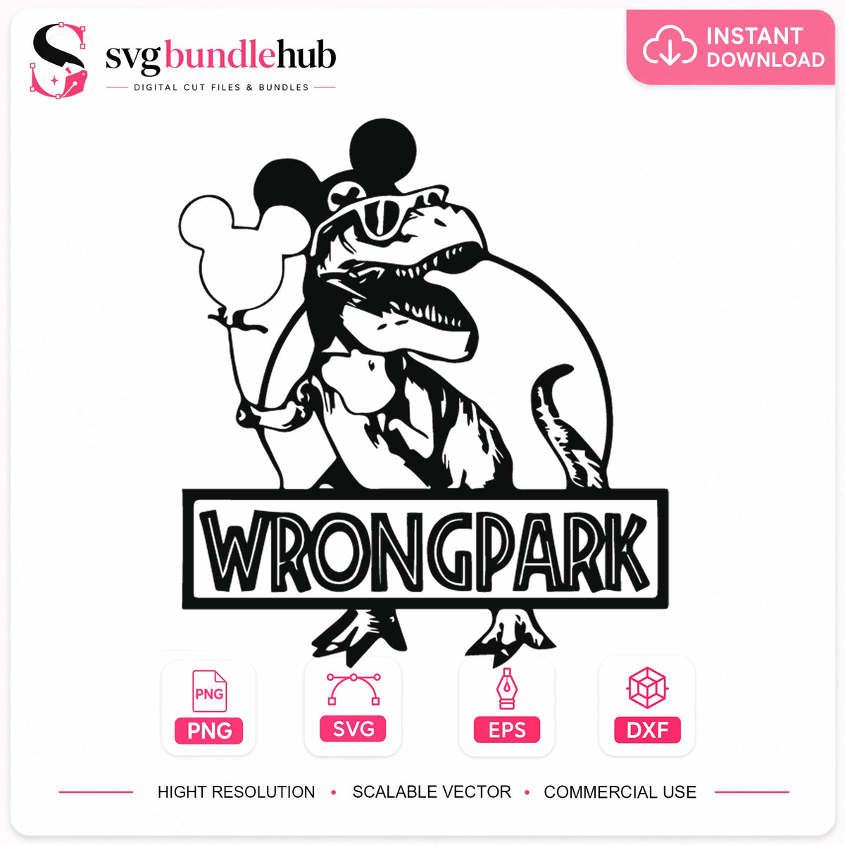 Wrongpark Dinosaur Mickey Ears SVG, Funny Theme Park Cricut