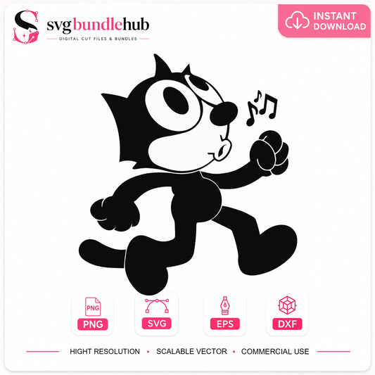 Felix The Cat Dancing Music Notes Cricut Cut File SVG