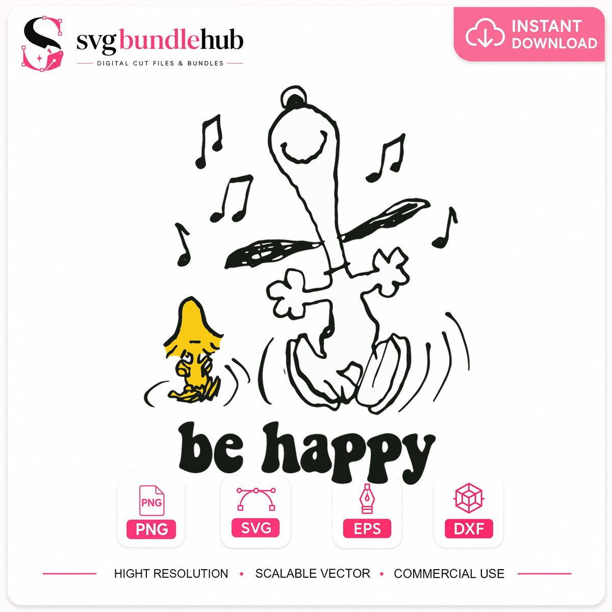 Be Happy Dancing Stick Figure SVG, Music Notes Cricut Design