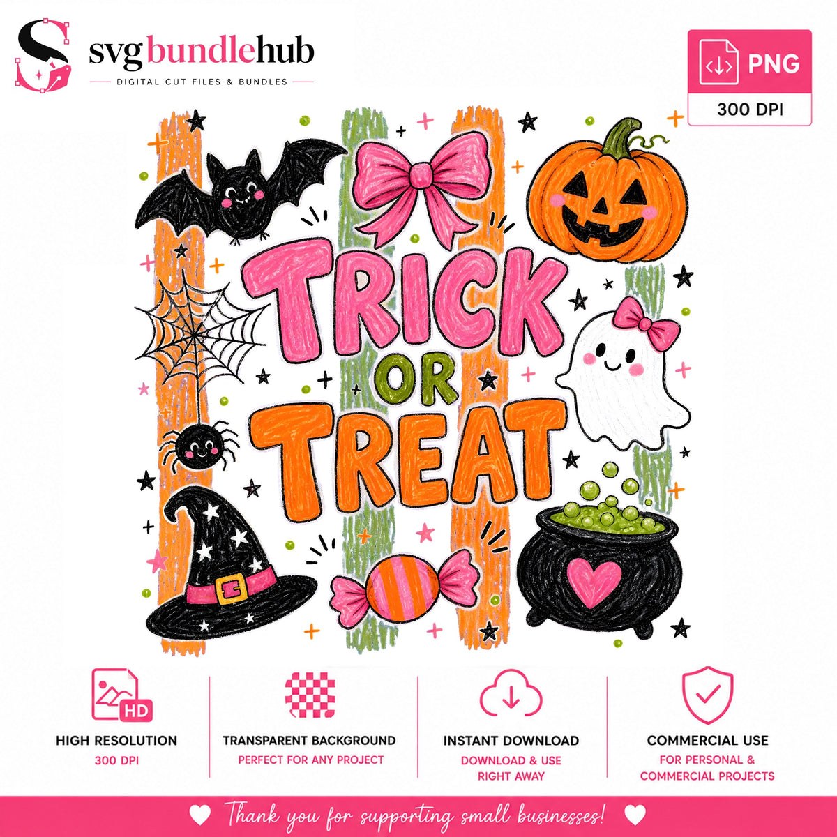 Trick Or Treat Pink Bow PNG, Cute Ghost Crayon Art PNG, Girly PNG