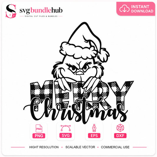 Grinch Merry Christmas Buffalo Plaid Cricut Cut File SVG
