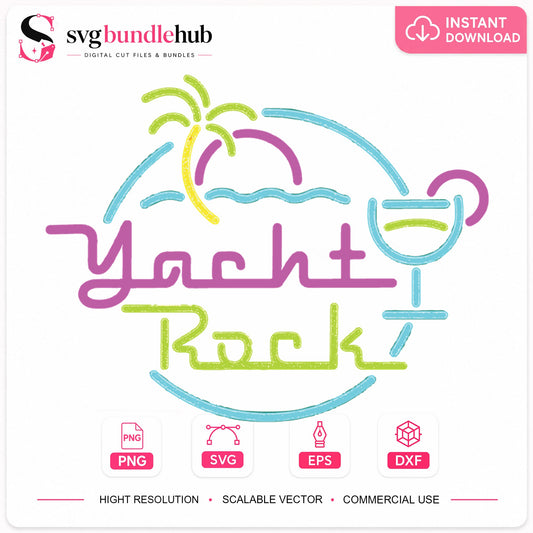 Yacht Rock SVG, Colorful Summer Retro Design Clipart